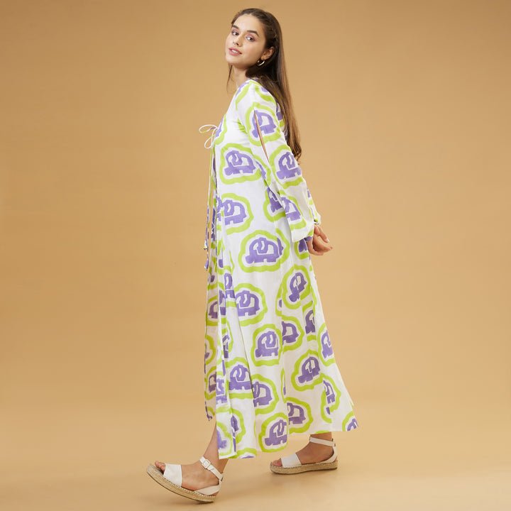 Haathi Green Purple Peasant Sleeve Overlay - thesotr.com