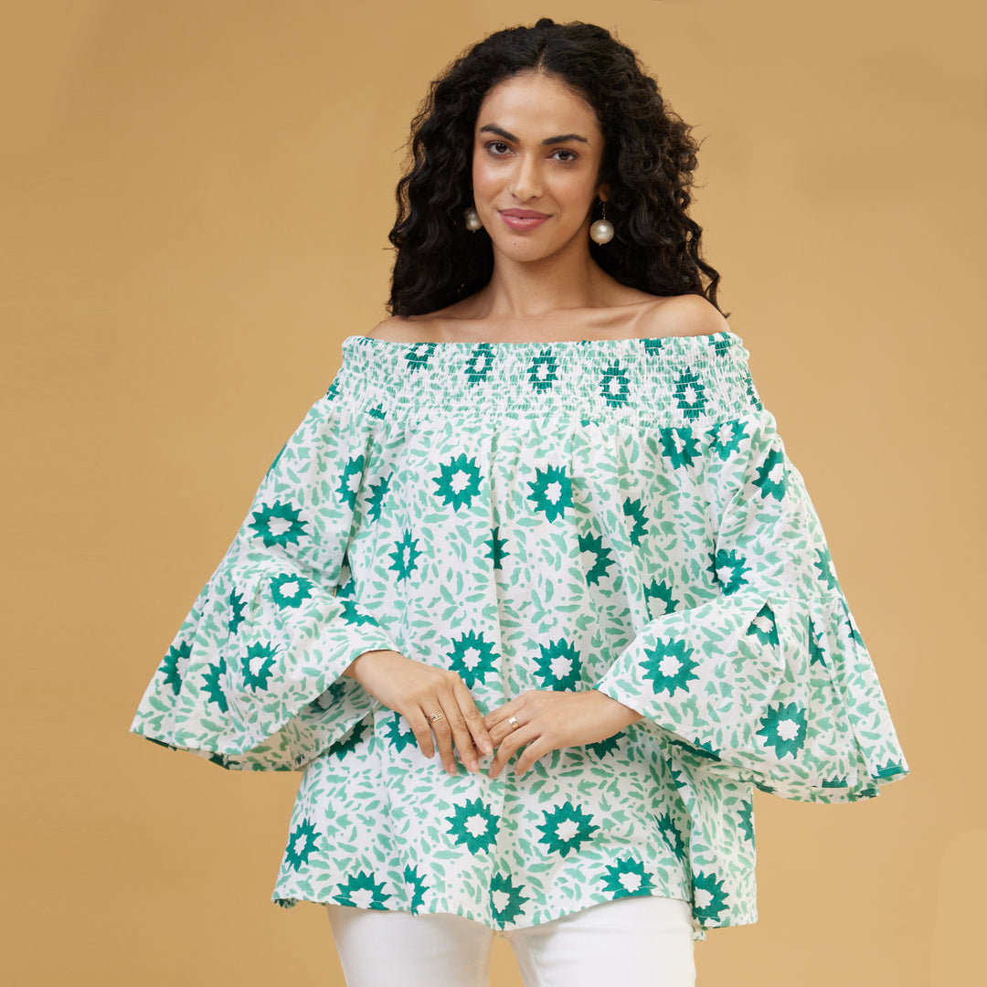 Nuru Green Off Shoulder Top - thesotr.com