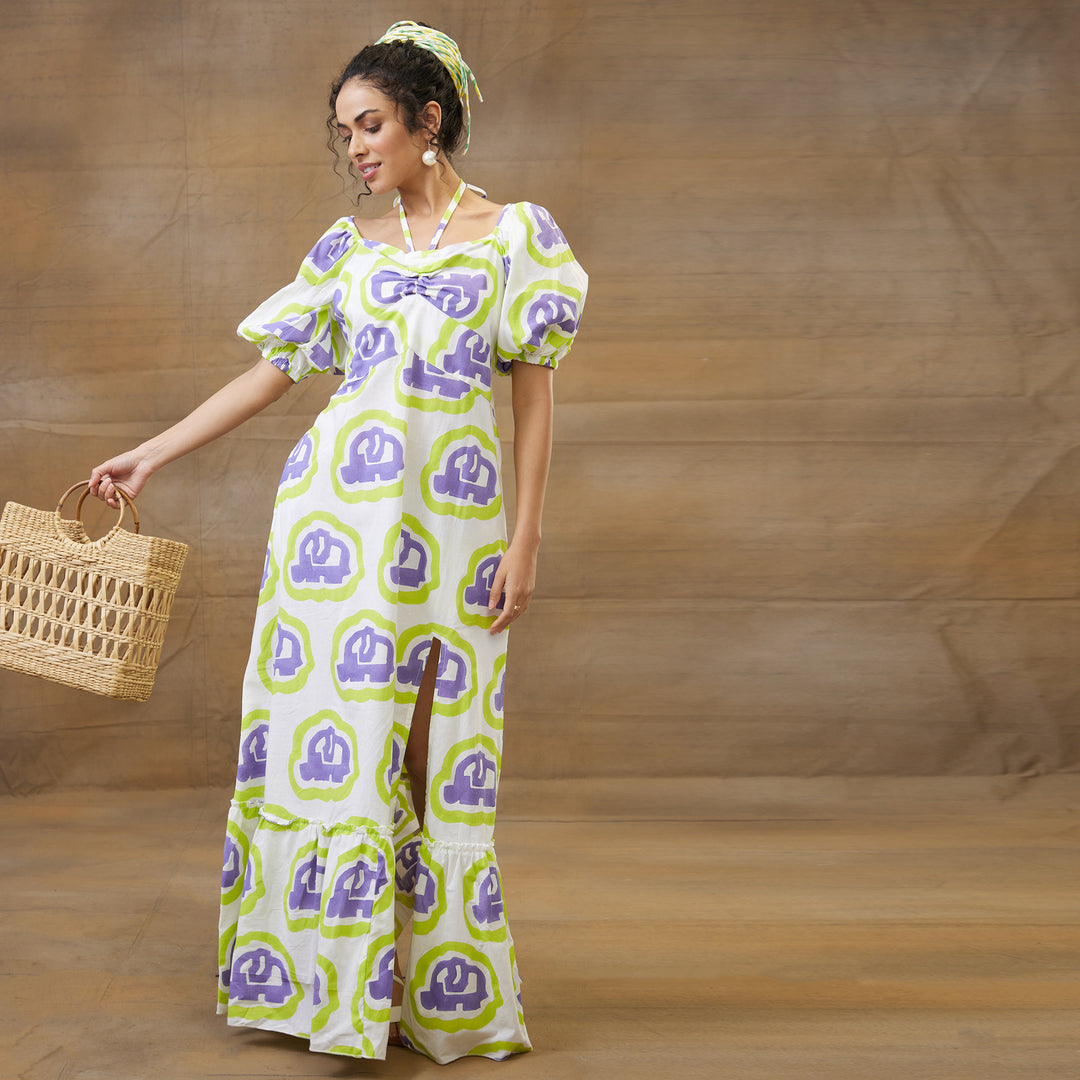 Haathi Green Purple Convertable Long Dress - thesotr.com
