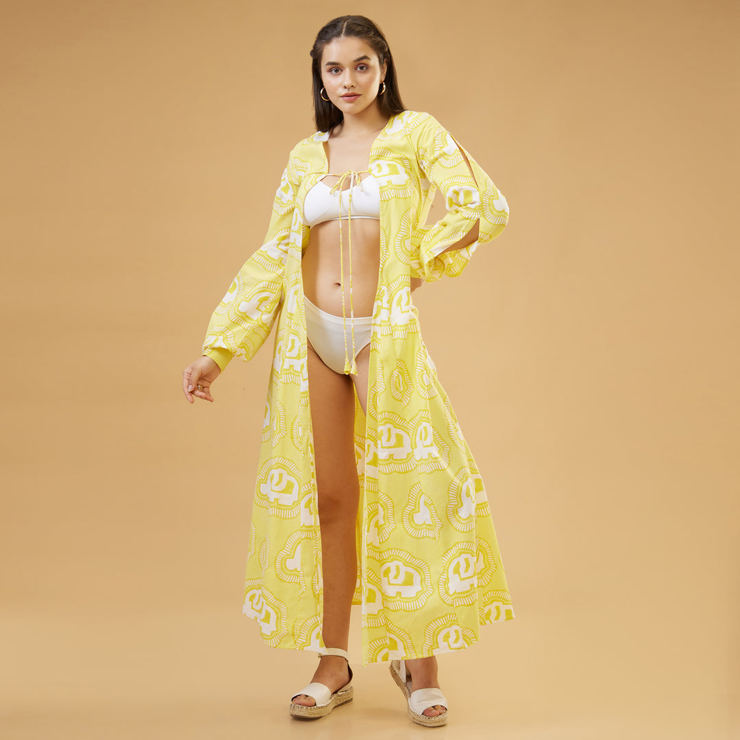 Haathi Yellow Peasant Sleeve Overlay - thesotr.com