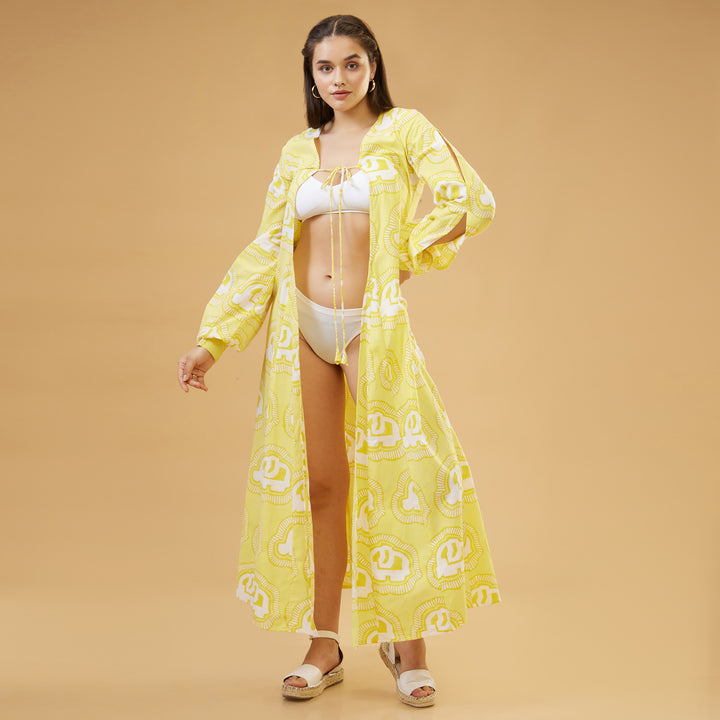 Haathi Yellow Peasant Sleeve Overlay - thesotr.com