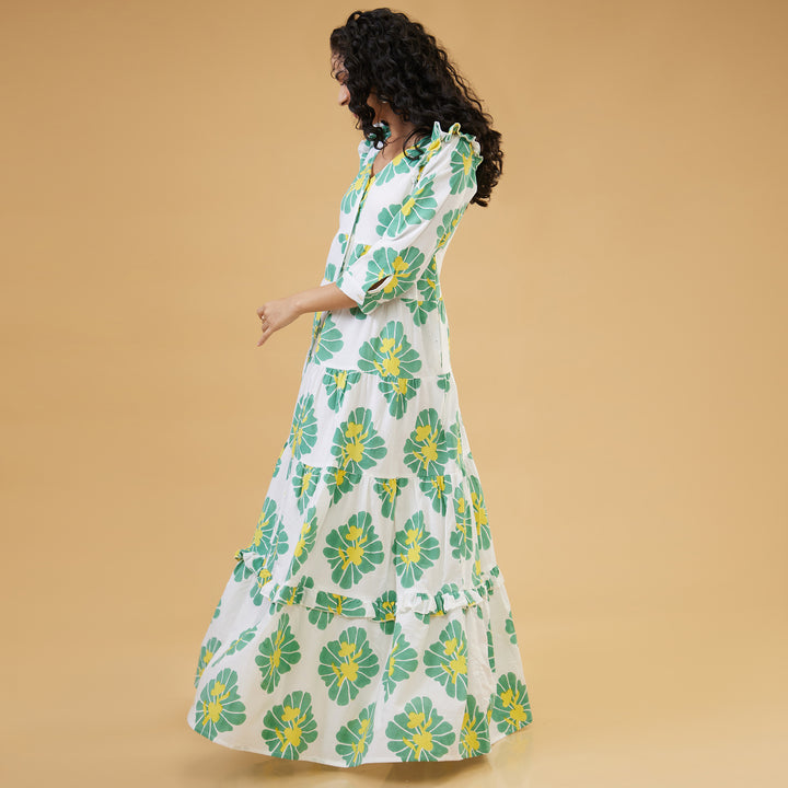 Zahara Green Flowy Long Dress - thesotr.com