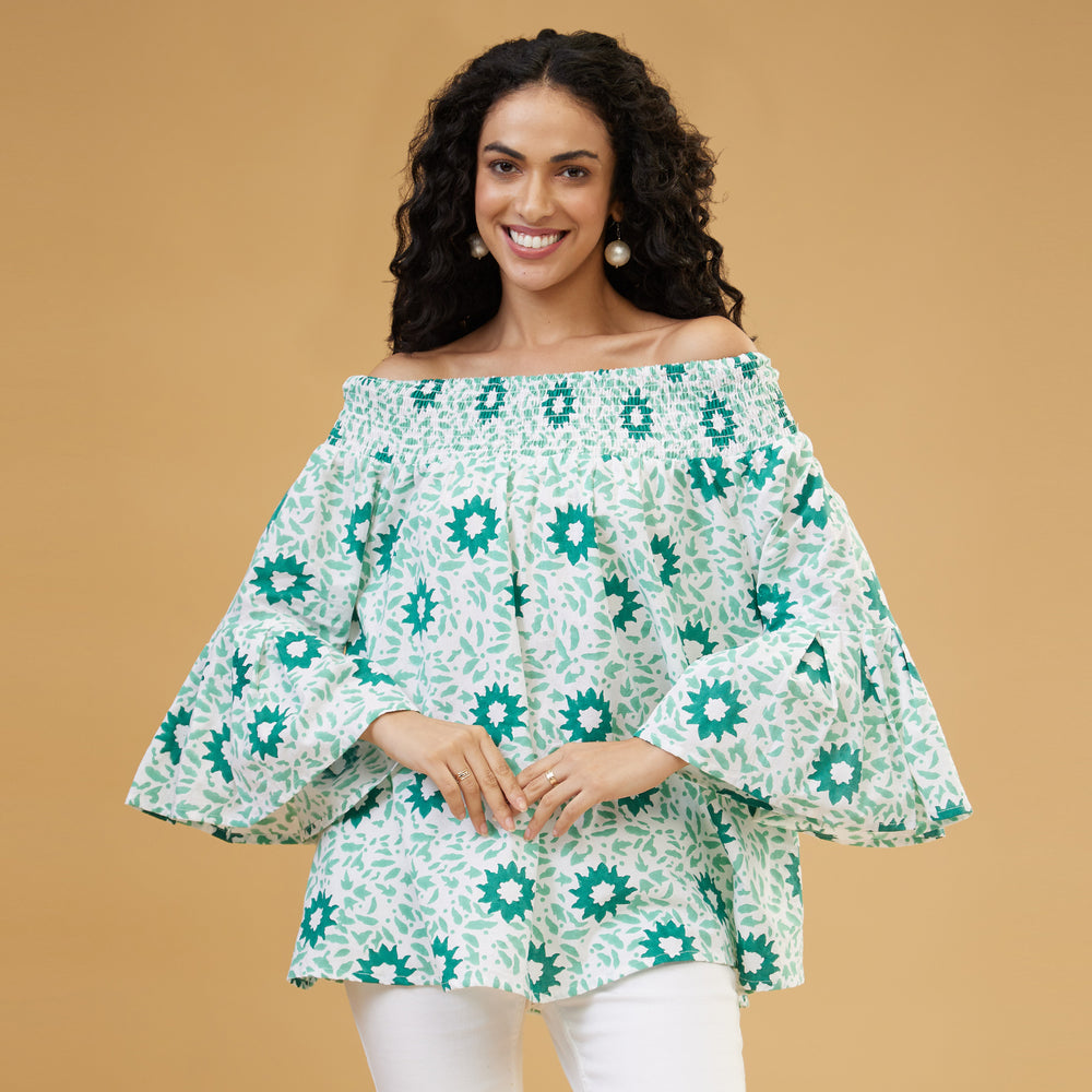 Nuru Green Off Shoulder Top - thesotr.com