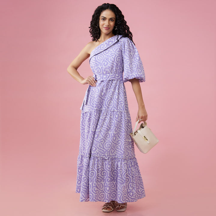 Jaal Purple One Shoulder Long Dress - thesotr.com