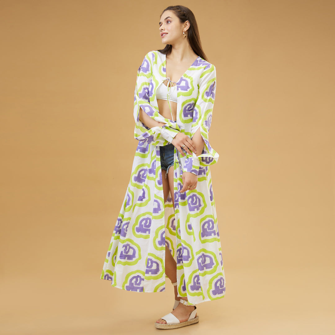 Haathi Green Purple Peasant Sleeve Overlay - thesotr.com