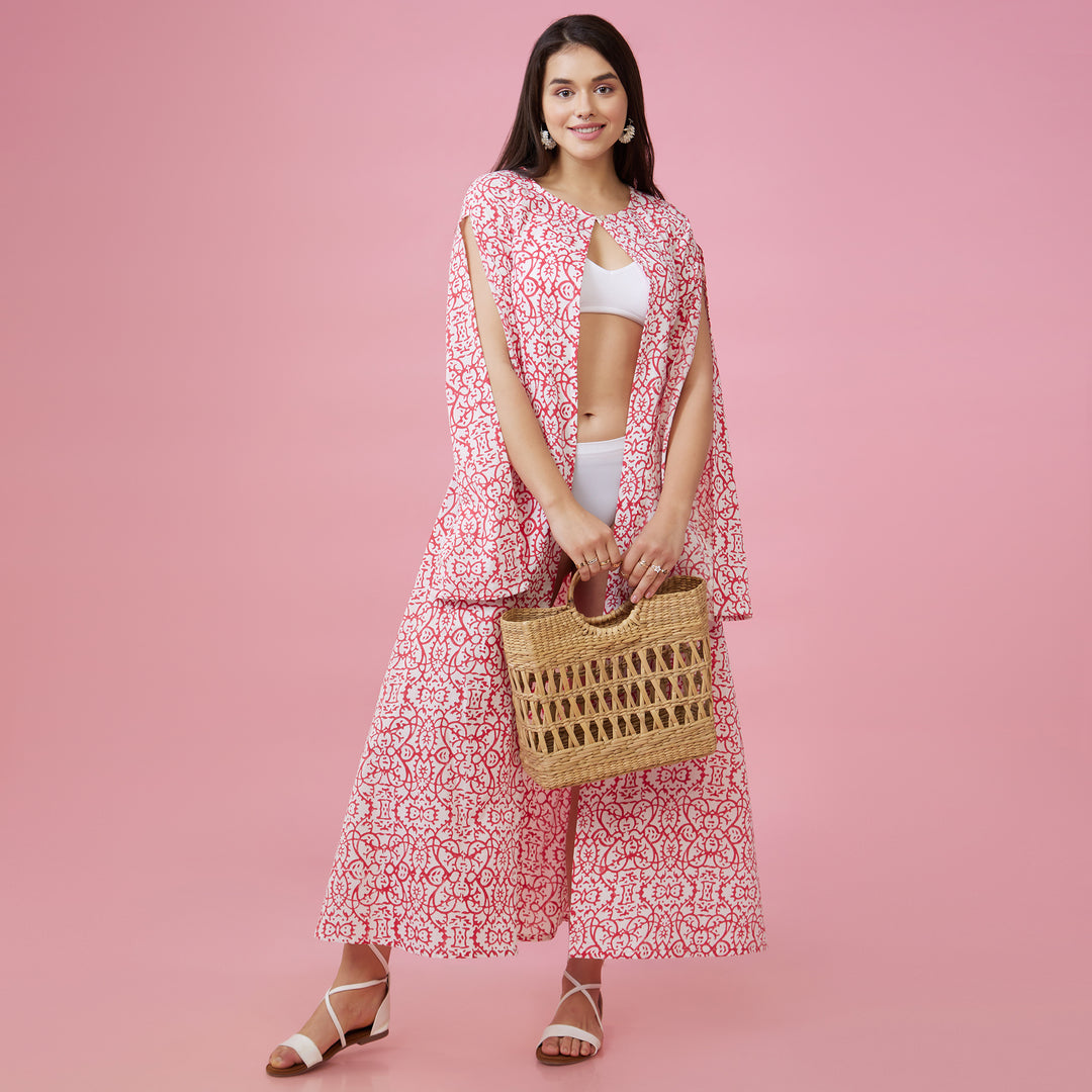 Maya Pink Slit Sleeve Overlay - thesotr.com