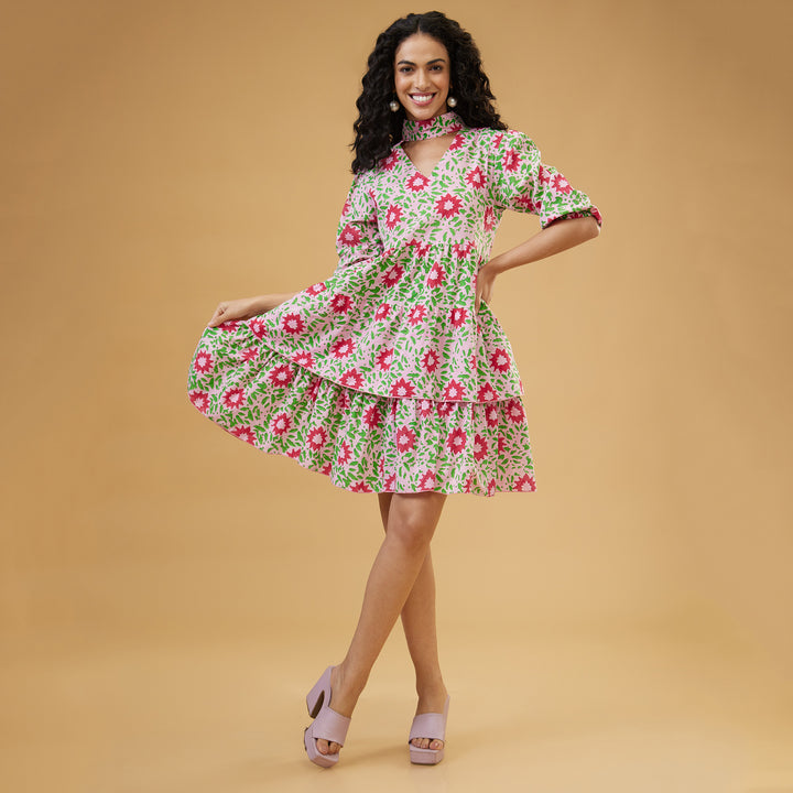 Nuru Pink Two Tiered Short Dress - thesotr.com