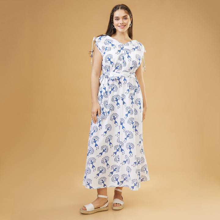 Varli Blue Drawstring Long Dress - thesotr.com