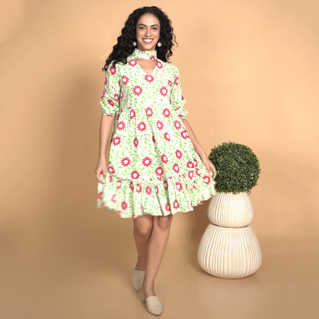 Nuru White Two Tiered Short Dress - thesotr.com