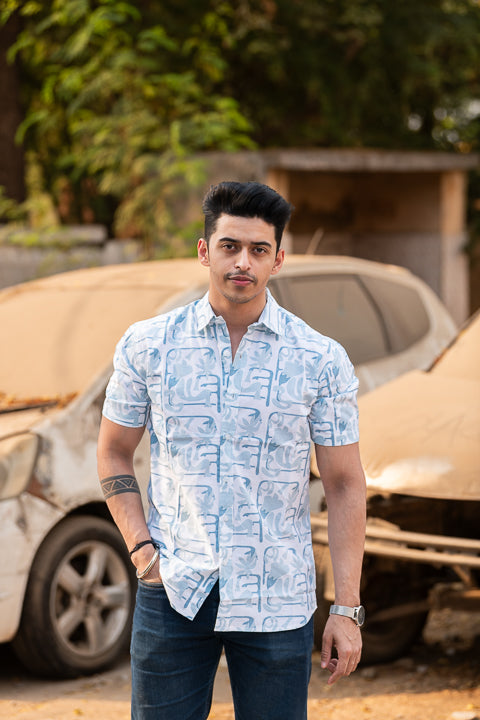 Phool Power Blue Relaxed Fit Short Sleeve Shirt
