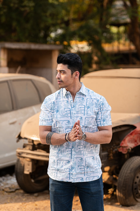 Phool Power Blue Relaxed Fit Short Sleeve Shirt