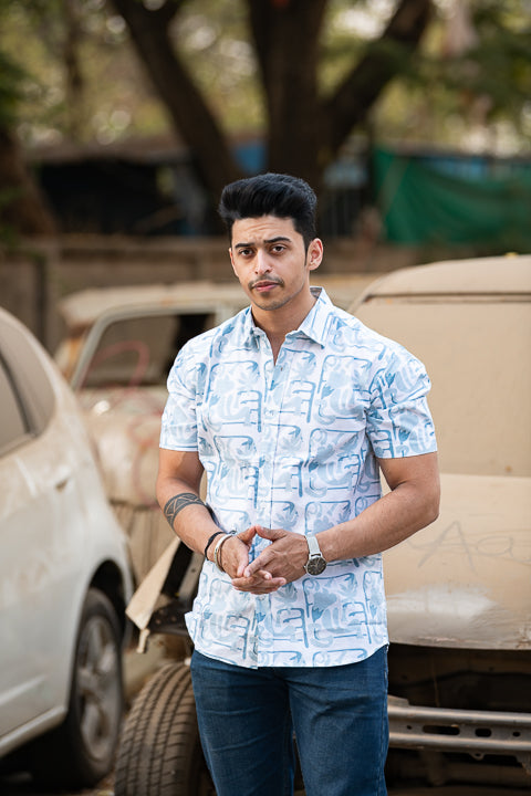 Phool Power Blue Relaxed Fit Short Sleeve Shirt