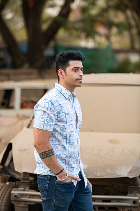 Phool Power Blue Relaxed Fit Short Sleeve Shirt