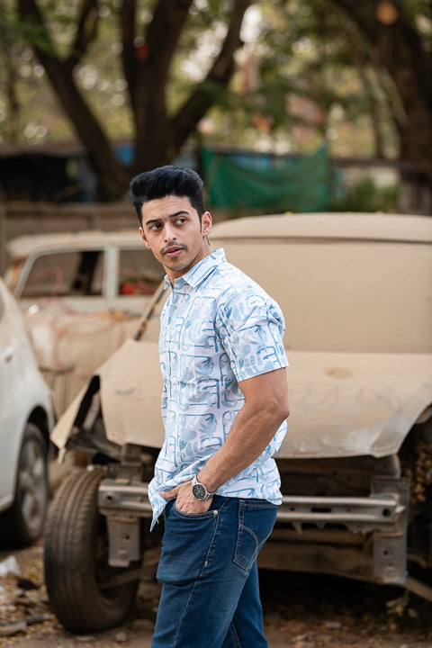 Phool Power Blue Relaxed Fit Short Sleeve Shirt