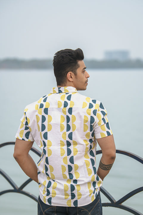 Adha Tika Yellow Blue Relaxed Fit Short Sleeve Shirt