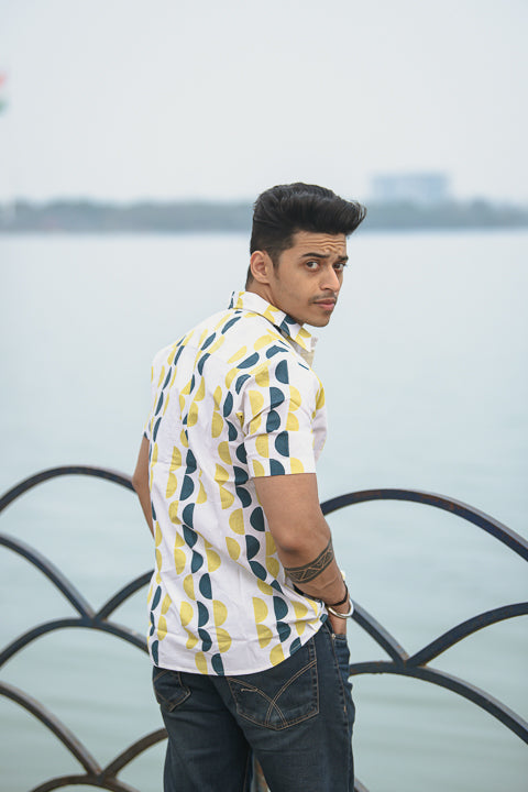 Adha Tika Yellow Blue Relaxed Fit Short Sleeve Shirt