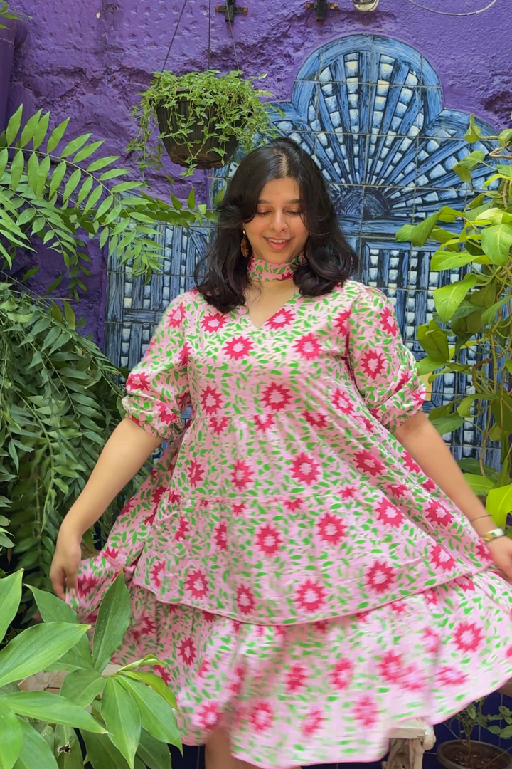 Nuru - Two-Tier Short Dress in Pink [upto 3XL]